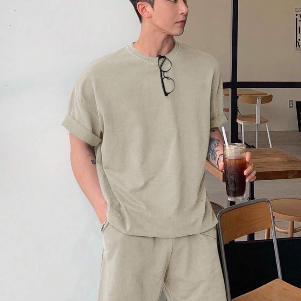 Manfinity Men's Summer Solid Color 2pcs Outfit